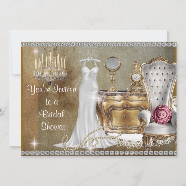VINTAGE BRIDAL SHOWER INVITATION FAUX Wallpaper (Front)