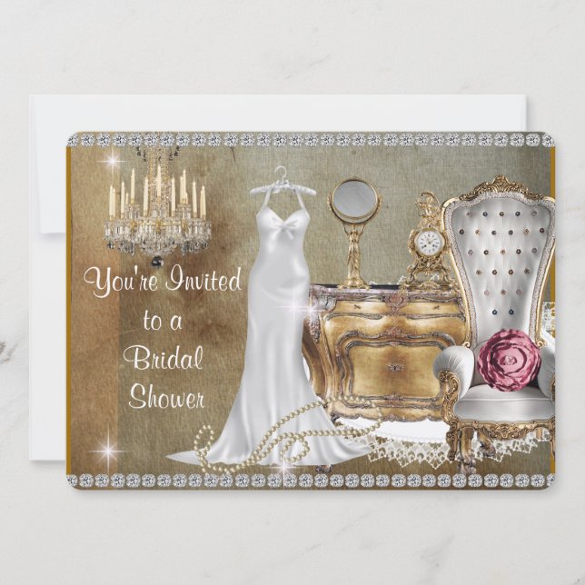 VINTAGE BRIDAL SHOWER INVITATION FAUX Wallpaper (Front)