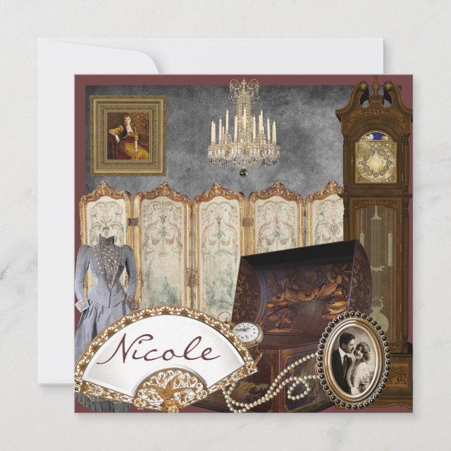 Vintage Bridal Shower Invitation Personalised (Front)