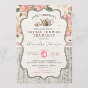 Vintage Bridal Shower Tea Party Dusty Pink Floral Invitation