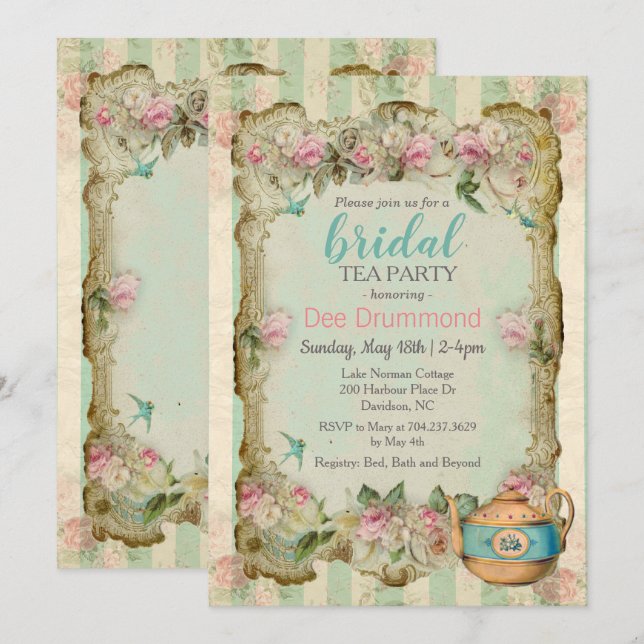 Vintage Bridal Shower Tea Party Invitation (Front/Back)