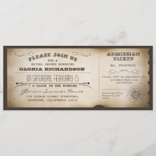 vintage bridal shower ticket typography design invitation