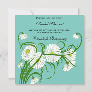 Vintage Bridal Shower, White Gerber Daisy Flowers Invitation