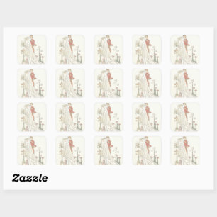 Vintage Bride and Groom Old Fashioned Wedding Square Sticker