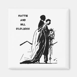 Vintage Bride and Groom Silhouette Magnet
