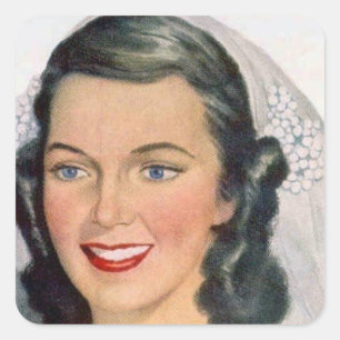Vintage Bride and Groom Square Sticker