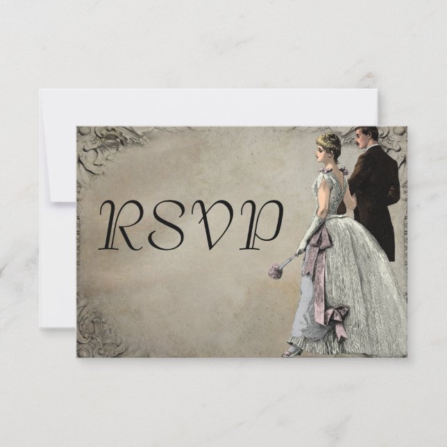 Vintage Bride and Groom Wedding RSVP (Front)