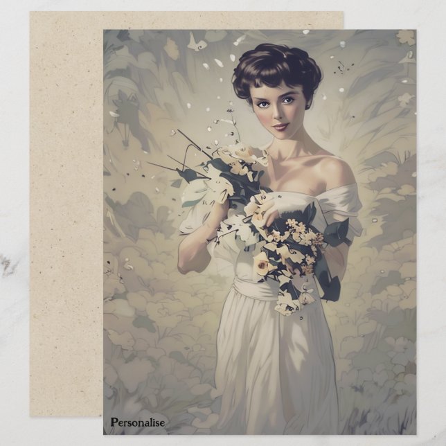 Vintage Bride Floral Personal 1920s ScrapbookPaper (Front/Back)