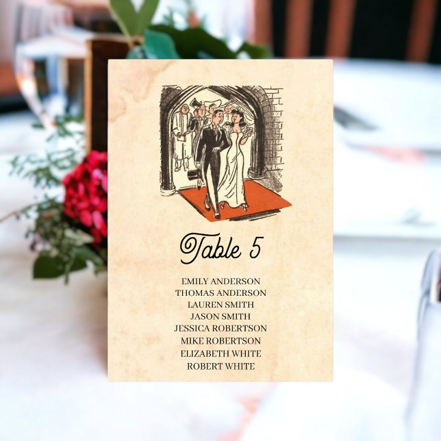 Vintage Bride Groom Illustration Rustic Wedding Table Number (Creator Uploaded)
