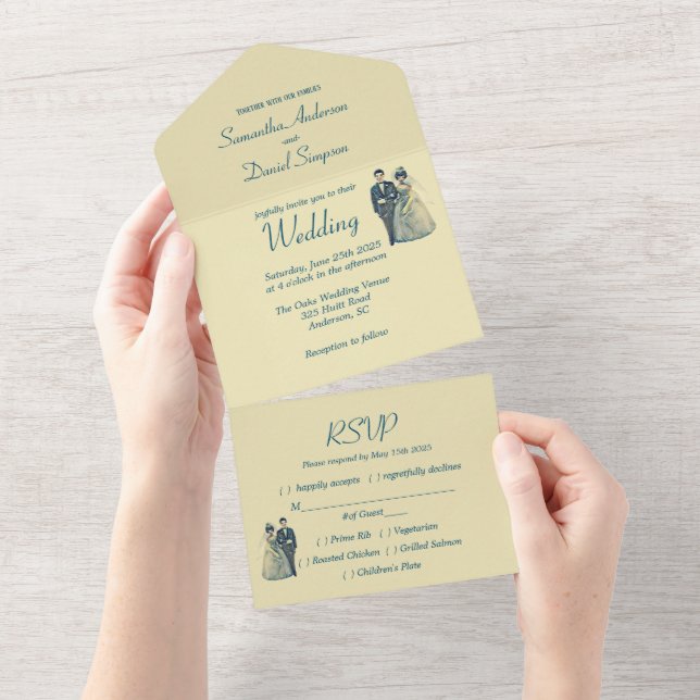 Vintage Bride Groom Wedding All In One Invitation (Tearaway)