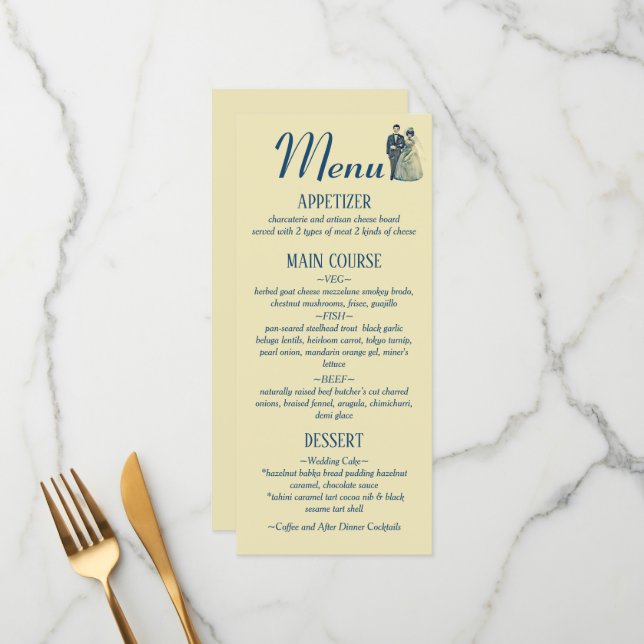 Vintage Bride Groom Wedding Reception Dinner Menu (Front/Back In Situ)