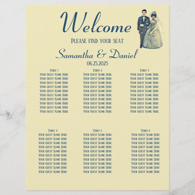 Vintage Bride Groom Wedding Seating Chart (Front)