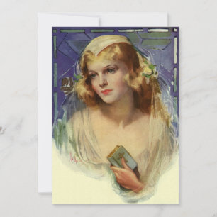 Vintage Bride holding a Bible, Bridal Shower Party Invitation