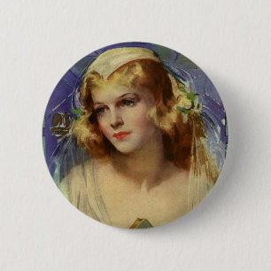 Vintage Bride holding a Bible, Religious Wedding 6 Cm Round Badge