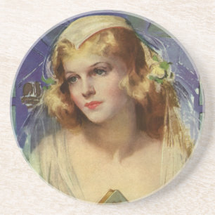 Vintage Bride holding a Bible, Religious Wedding Coaster