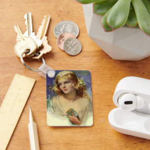 Vintage Bride holding a Bible, Religious Wedding Key Ring