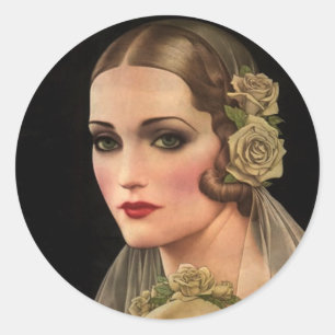Vintage Bride with Roses Classic Round Sticker