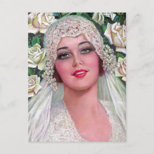 Vintage Bride with Roses Postcard