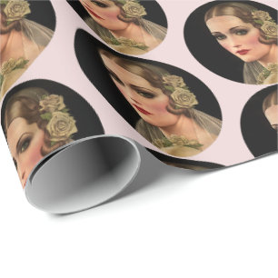 Vintage Bride with Roses Wrapping Paper