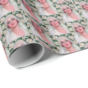 Vintage Bride with Roses Wrapping Paper