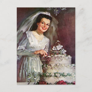 Vintage Bride with Wedding Cake Save the Date Announcement Postcard