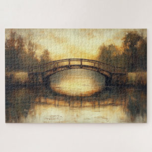 Vintage Bridge Over River Painting Countryside  Jigsaw Puzzle