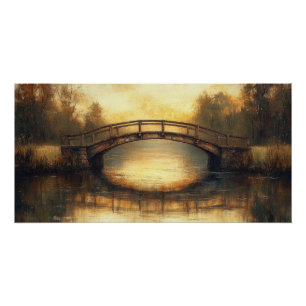 Vintage Bridge Over River Painting Countryside  Poster