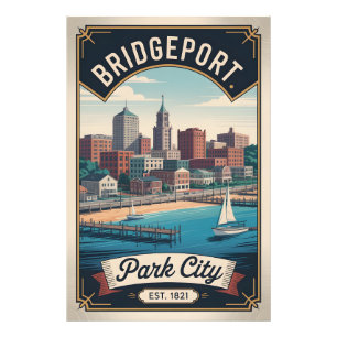 Vintage Bridgeport Connecticut Retro Travel Poster