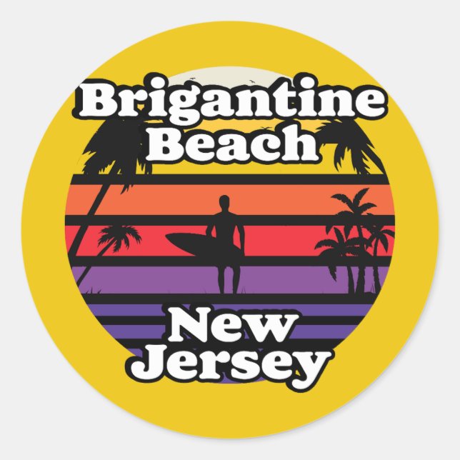 Vintage Brigantine Beach New Jersey Classic Round Sticker (Front)