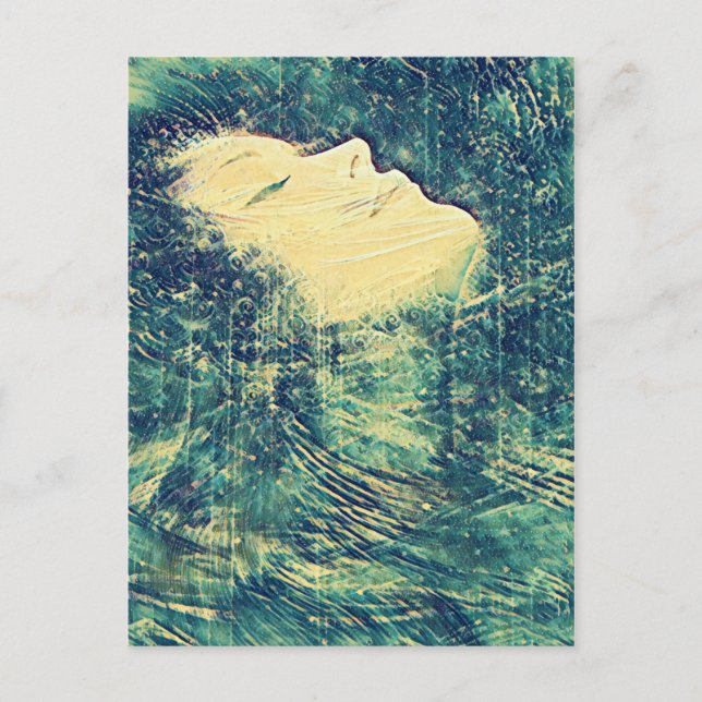 Vintage Bright Blue Ocean Wave Surfer Girl Postcard (Front)