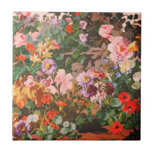 Vintage bright colourful flowers floral painting tile