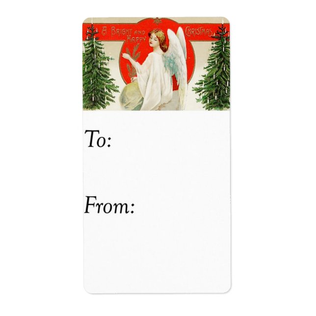 Vintage Bright & Happy Christmas Angel Gift Tag (Front)