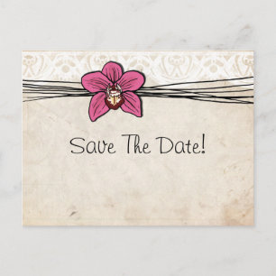 Vintage Bright Pink Orchid Save The Date Announcement Postcard