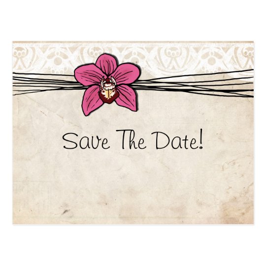 Vintage Bright Pink Orchid Save The Date Postcard