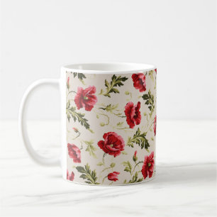 Vintage bright red poppies flower pattern coffee mug