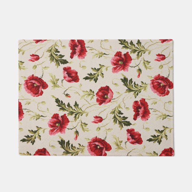 Vintage bright red poppies flower pattern  doormat (Front)