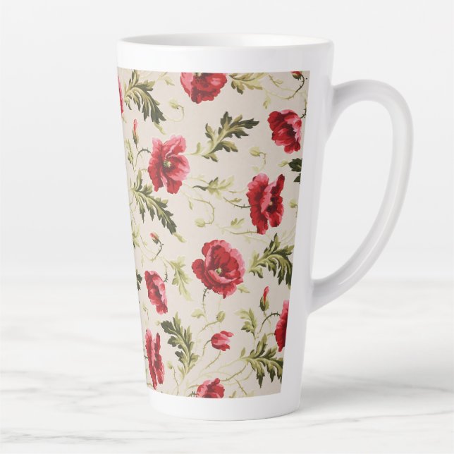 Vintage bright red poppies flower pattern  latte mug (Right)