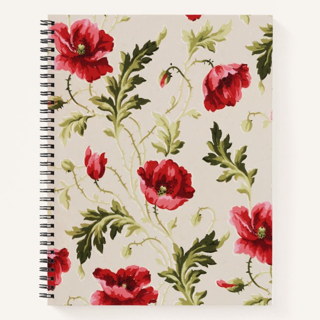 Vintage bright red poppies flower pattern  notebook (Front)