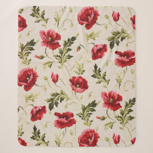 Vintage bright red poppies flower pattern sherpa blanket