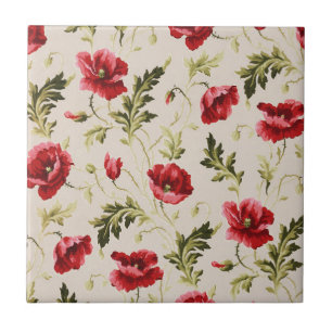 Vintage bright red poppies flower pattern  tile