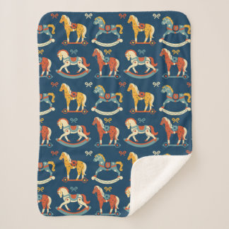 Vintage bright vector illustration of rocking hors sherpa blanket