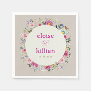 Vintage Bright Wildflowers Butterflies Wedding Napkin