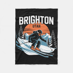 Vintage Brighton Utah Skiing Winter Sport Retro Su Fleece Blanket
