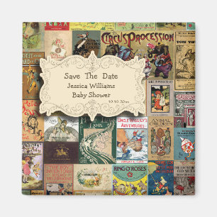 Vintage Bring A Book Save The Date Baby Shower Magnet