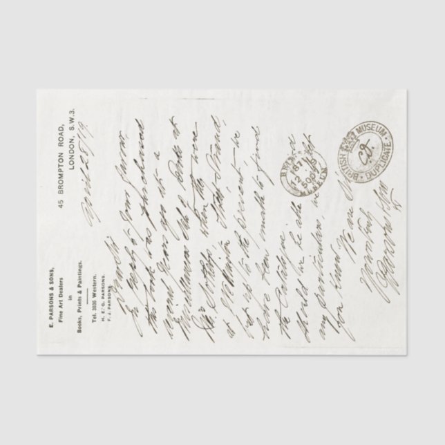 Vintage British Art Letter Decoupage Handwriting  Tissue Paper (Front)