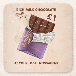 Vintage British Chocolate Advert. Square Paper Coaster