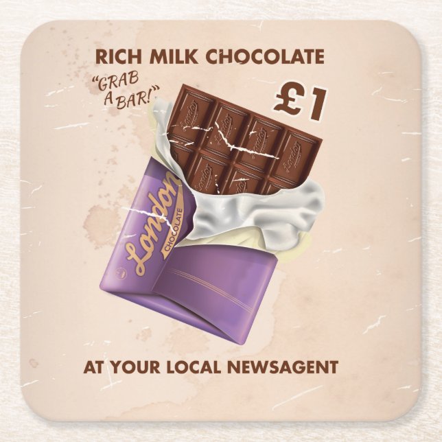 Vintage British Chocolate Advert. Square Paper Coaster (Front)