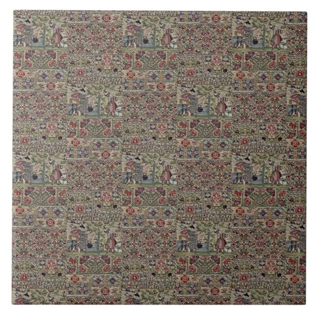 Vintage British Embroidery Pattern Blue Pink Tile (Front)