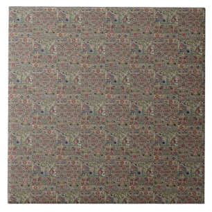 Vintage British Embroidery Pattern Blue Pink Tile