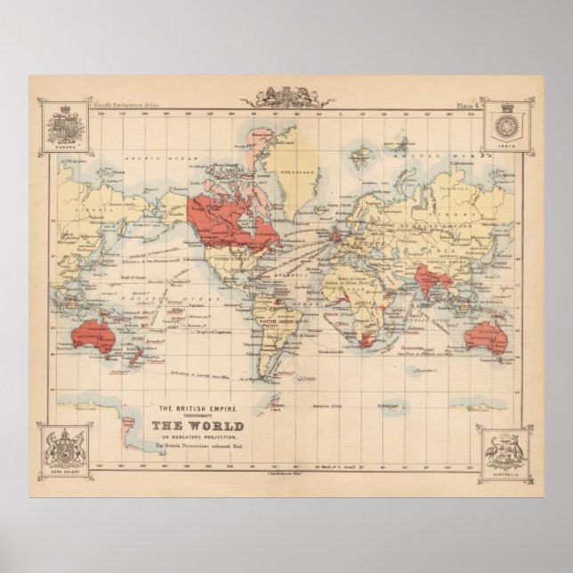 Vintage British Empire World Map (1888) Poster (Front)